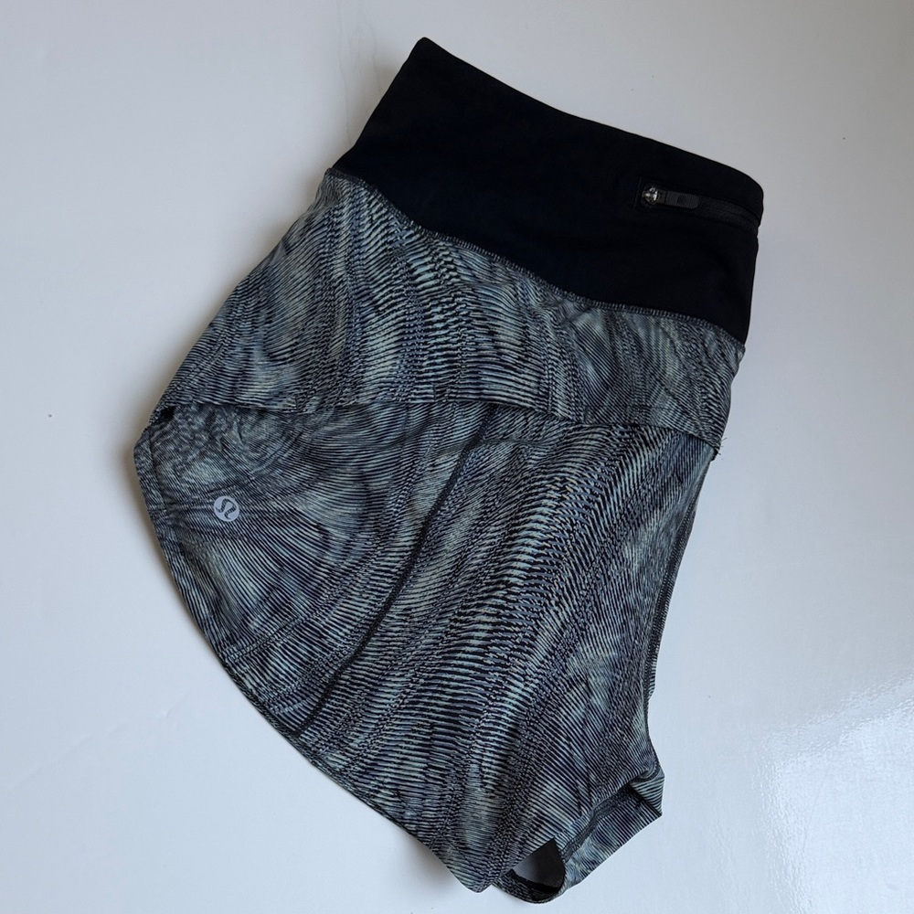 LULULEMON SPEED UP Midrise 4" SHORT Dimensional Icing Blue Multi Black 8 Tall